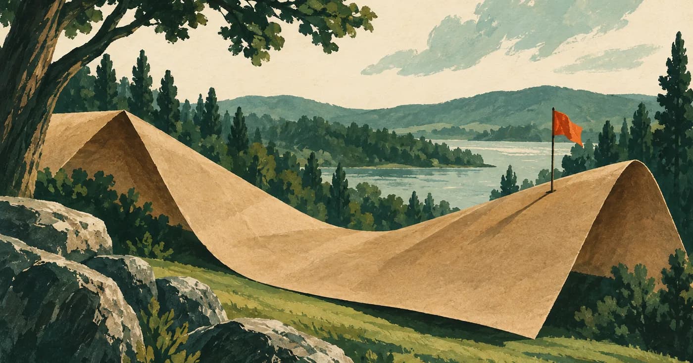 a saddle-shaped fairway made from folded brown paper