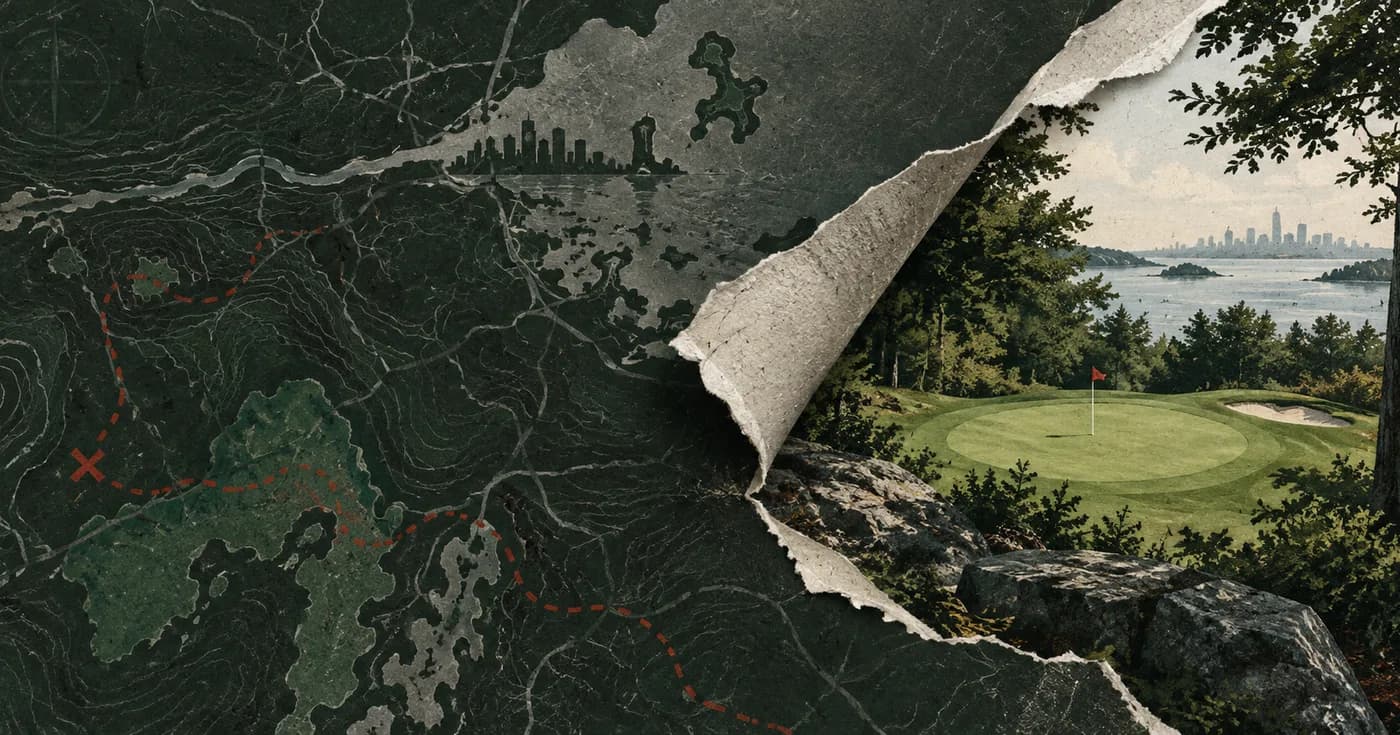 A small bright green revealed beneath a peeled-back corner of a dark map