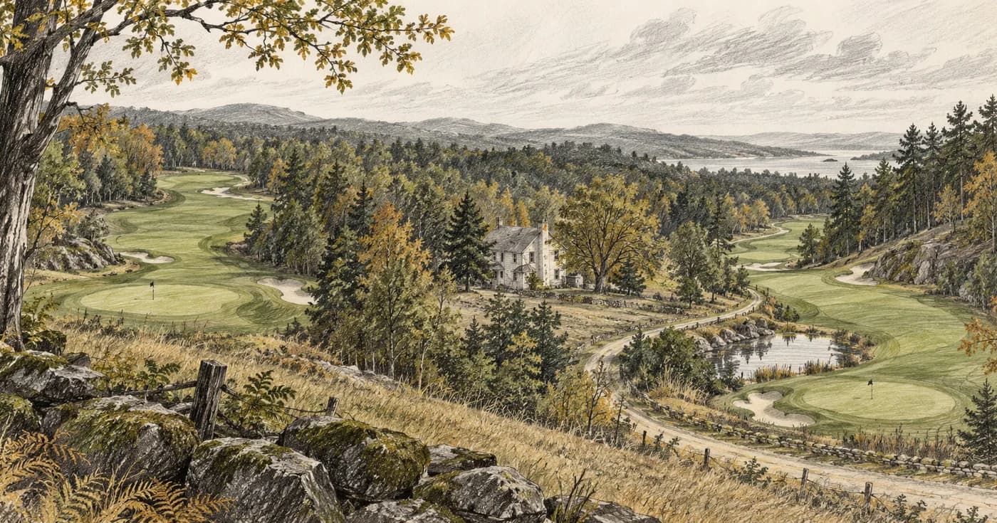 Two woodland loops wrapped around an old farmhouse silhouette