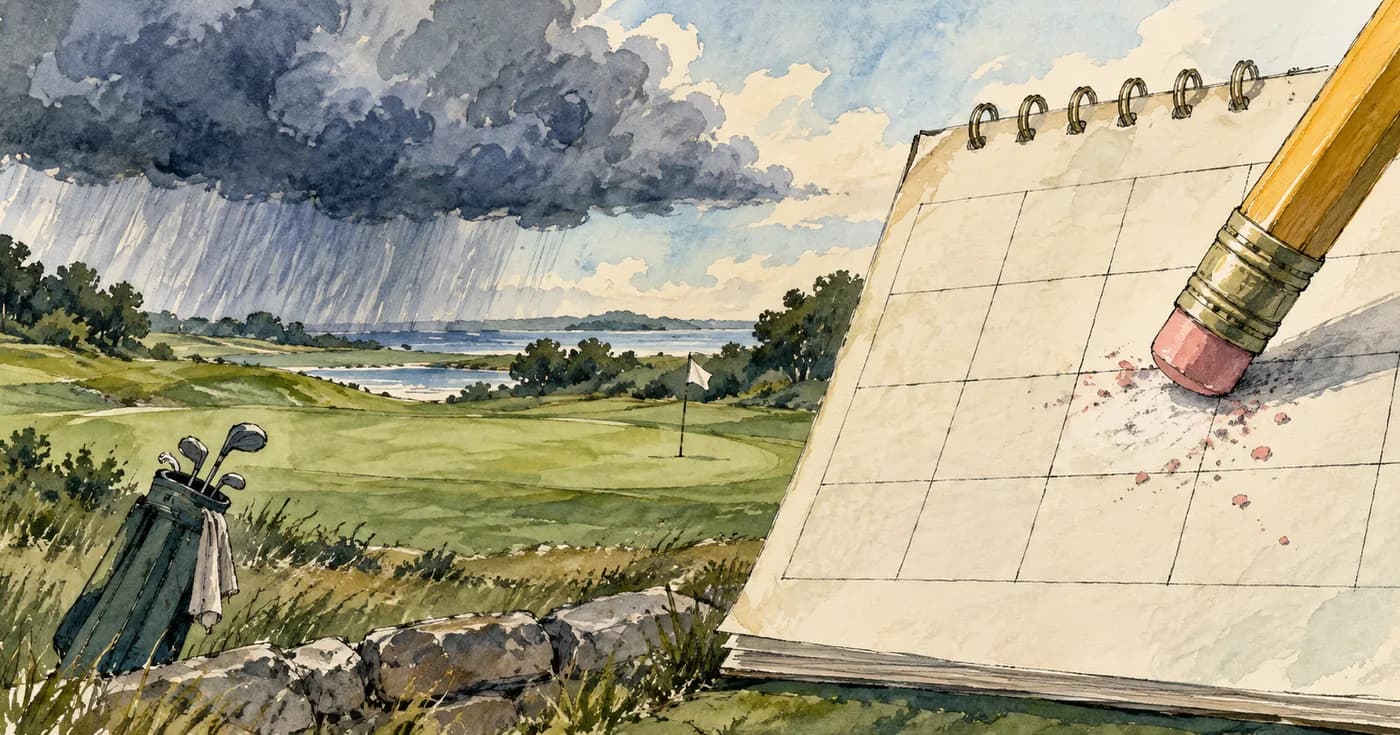A pencil erasing one square from a calendar as a small storm cloud passes
